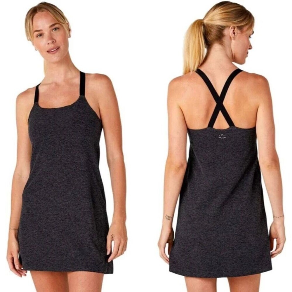 Beyond Yoga Space Dye Move It Dress XL Gray Black Strappy Tank Shorts Active